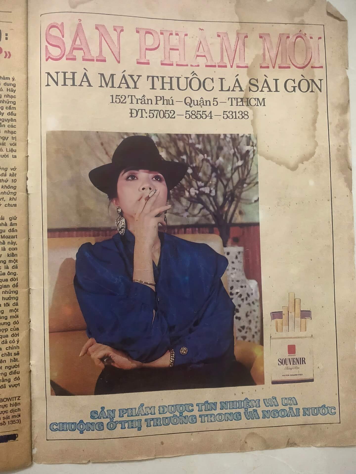 Quảng cáo thuốc lá Souvenir trên tạp chí Sóng Nhạc số tháng 11 năm 1991 & hoa hậu Lý Thu Thảo